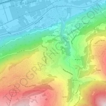 Topografische Karte Basse-Nendaz, Höhe, Relief