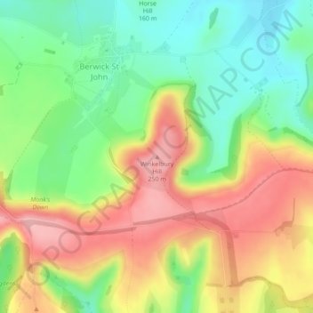 Topografische Karte Winkelbury Hill, Höhe, Relief
