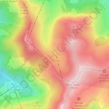 Topografische Karte Basse Combe, Höhe, Relief
