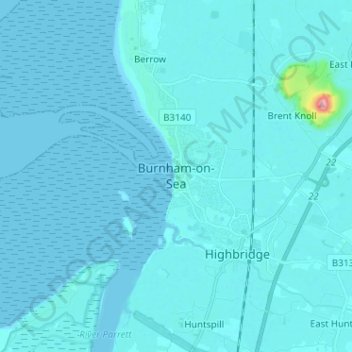 Topografische Karte Burnham-on-Sea, Höhe, Relief