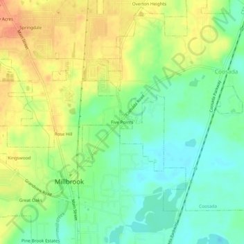 Topografische Karte Five Points, Höhe, Relief