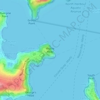 Topografische Karte Middle Head, Höhe, Relief