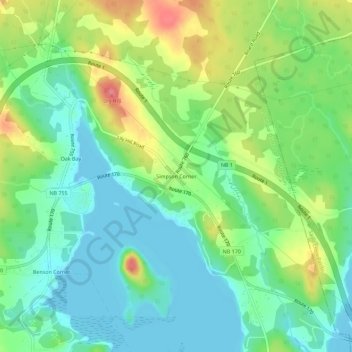 Topografische Karte Simpson Corner, Höhe, Relief