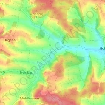 Topografische Karte Süßkofen, Höhe, Relief
