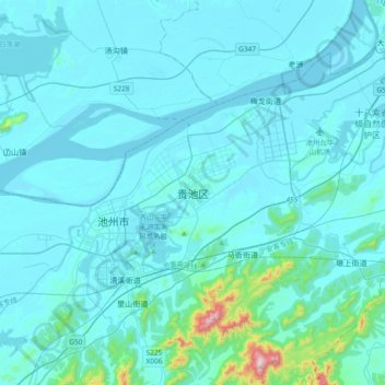 Topografische Karte 贵池区, Höhe, Relief