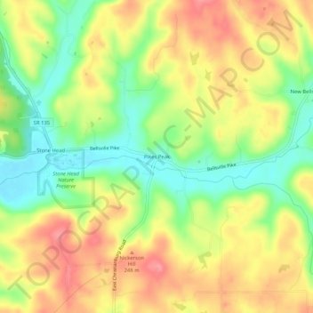 Topografische Karte Pikes Peak, Höhe, Relief