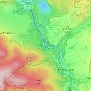 Topografische Karte Binolen, Höhe, Relief