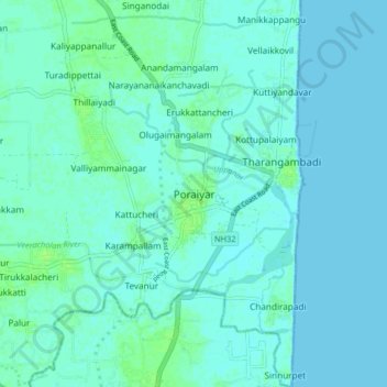 Topografische Karte Poraiyar, Höhe, Relief