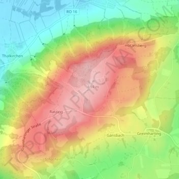 Topografische Karte Ratzinger Höhe, Höhe, Relief