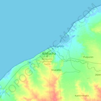 Topografische Karte Riohacha, Höhe, Relief