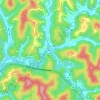 Topografische Karte Newton, Höhe, Relief