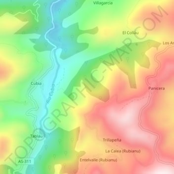 Topografische Karte Rubiano, Höhe, Relief