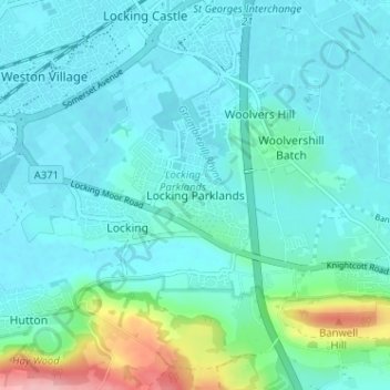 Topografische Karte Locking Parklands, Höhe, Relief