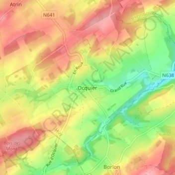 Topografische Karte Ocquier, Höhe, Relief