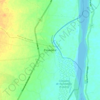 Topografische Karte Ponedera, Höhe, Relief