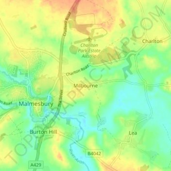 Topografische Karte Milbourne, Höhe, Relief