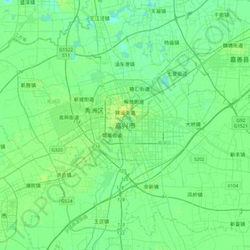 Topografische Karte 嘉兴市, Höhe, Relief