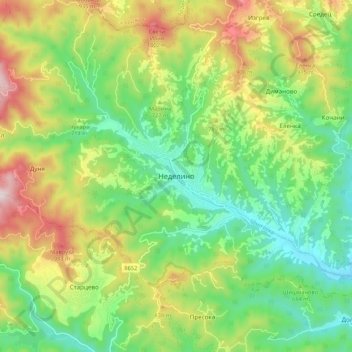 Topografische Karte Неделино, Höhe, Relief