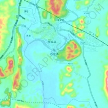 Topografische Karte 恭城镇, Höhe, Relief