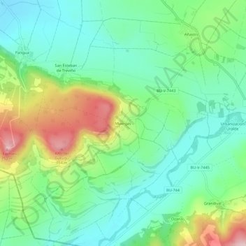 Topografische Karte Muergas, Höhe, Relief