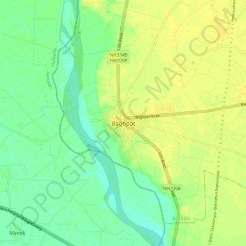 Topografische Karte Baghpat, Höhe, Relief