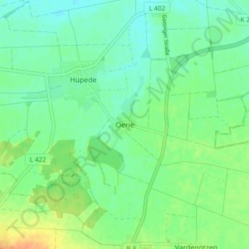 Topografische Karte Oerie, Höhe, Relief