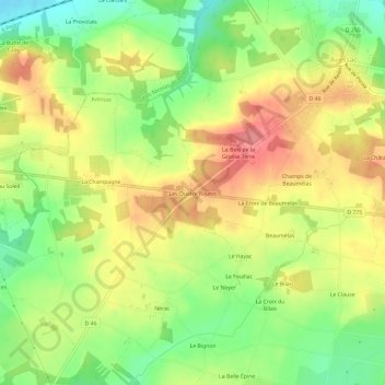 Topografische Karte Les Quatre Routes, Höhe, Relief