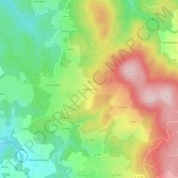 Topografische Karte Chabreyras, Höhe, Relief
