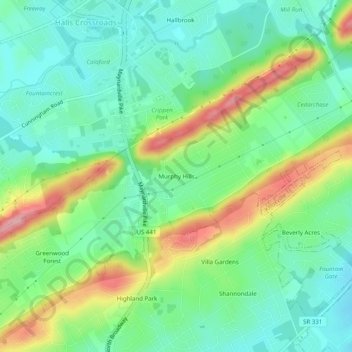 Topografische Karte Murphy Hills, Höhe, Relief