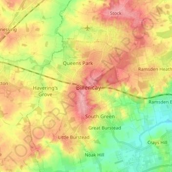 Topografische Karte Billericay, Höhe, Relief