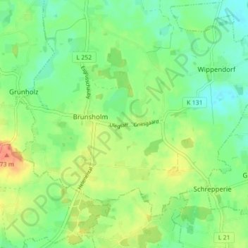 Topografische Karte Ulegraff, Höhe, Relief