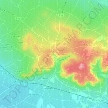 Topografische Karte Saint-Émilion, Höhe, Relief
