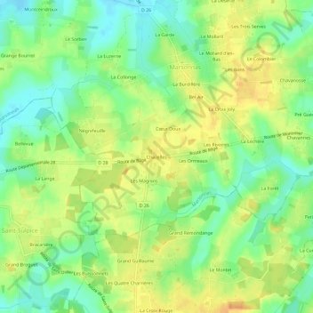 Topografische Karte Chazelles, Höhe, Relief