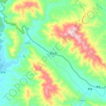 Topografische Karte 宝山乡, Höhe, Relief