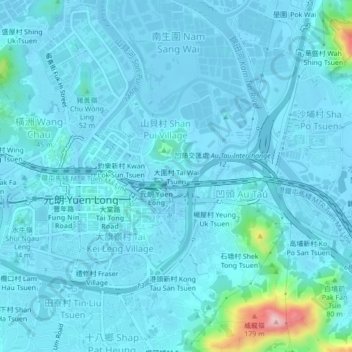 Topografische Karte 大圍村, Höhe, Relief