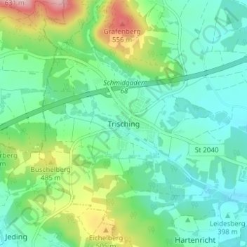Topografische Karte Trisching, Höhe, Relief