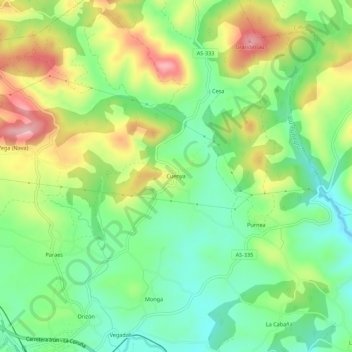 Topografische Karte Cuenya, Höhe, Relief