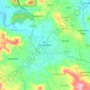 Topografische Karte San Lorenzo, Höhe, Relief
