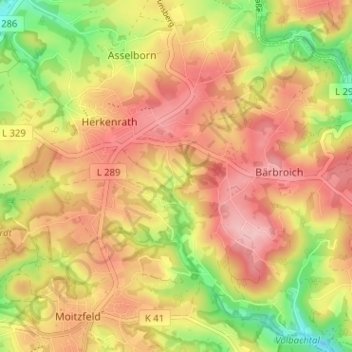Topografische Karte Volbach, Höhe, Relief