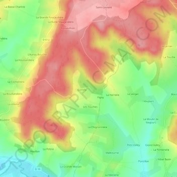 Topografische Karte Le Ruisseau, Höhe, Relief