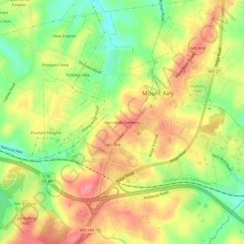 Topografische Karte Merridale Gardens, Höhe, Relief
