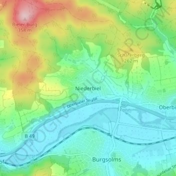 Topografische Karte Niederbiel, Höhe, Relief