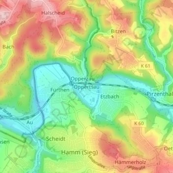 Topografische Karte Oppertsau, Höhe, Relief