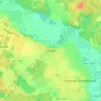 Topografische Karte Осеево, Höhe, Relief
