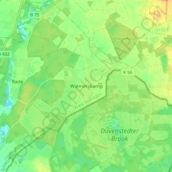 Topografische Karte Wiemerskamp, Höhe, Relief