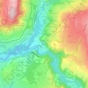 Topografische Karte Onnex, Höhe, Relief