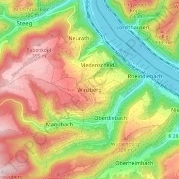 Topografische Karte Winzberg, Höhe, Relief