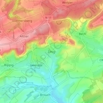 Topografische Karte Zittig, Höhe, Relief
