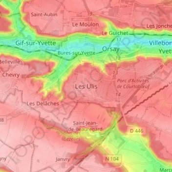 Topografische Karte Les Ulis, Höhe, Relief