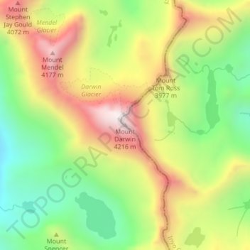 Topografische Karte Mount Darwin, Höhe, Relief